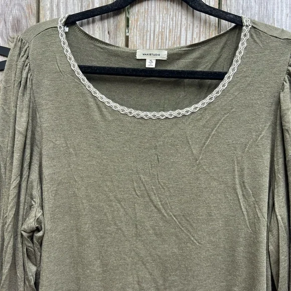 MAX STUDIO Green Long Sleeve w White Stitching Women’s XL - Picture 6 of 10